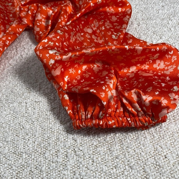 Vince Camuto Orange Floral Off-the-Shoulder Tie-Waist Blouse xs - Picture 11 of 12